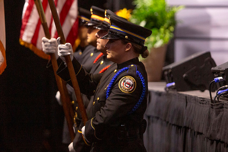 Members of FSU's Color Guard contributed to the start of FSU's four commencement ceremonies. (FSU Photography Services)