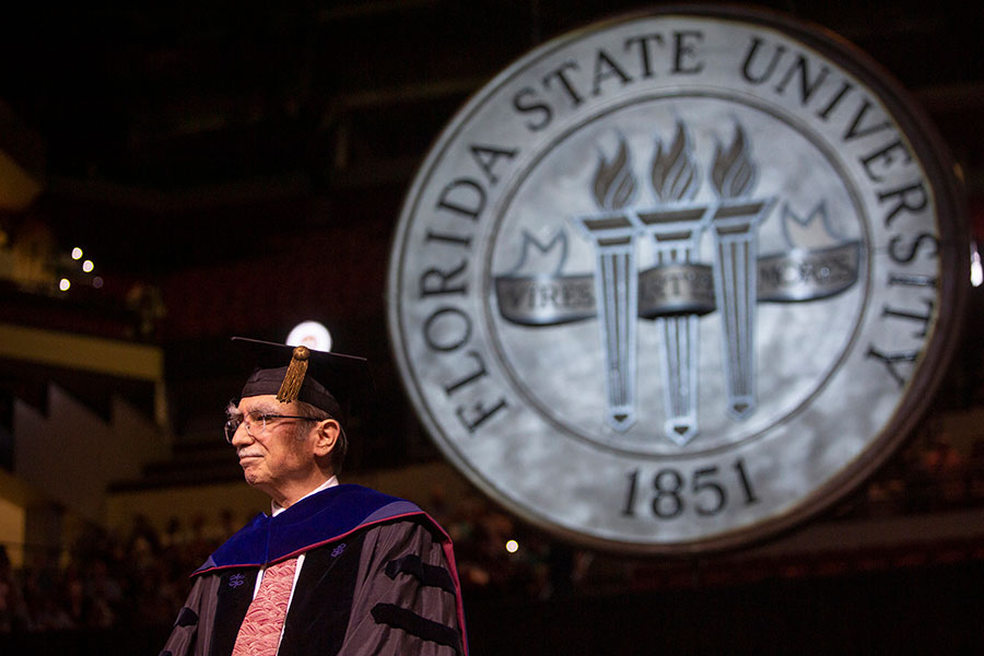 Timothy Cross, professor of chemistry and biochemistry and Florida State University’s 2019-2020 Robert O. Lawton Distinguished Professor, participated in the commencement ceremonies. (FSU Photography Services)