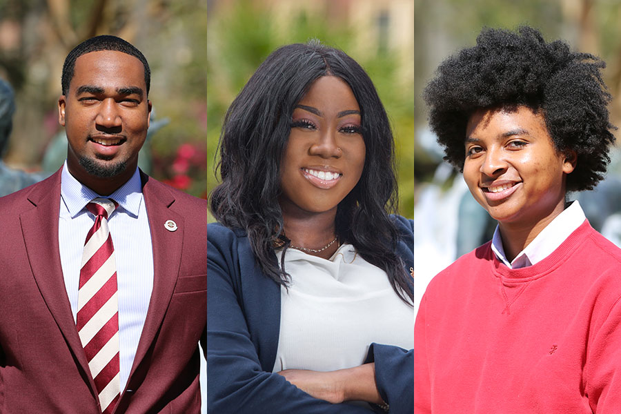 Florida State University's 2019 Humanity in Action fellowship winners Brandon Brown, Saleshia Ellis and Kiara Gilbert.