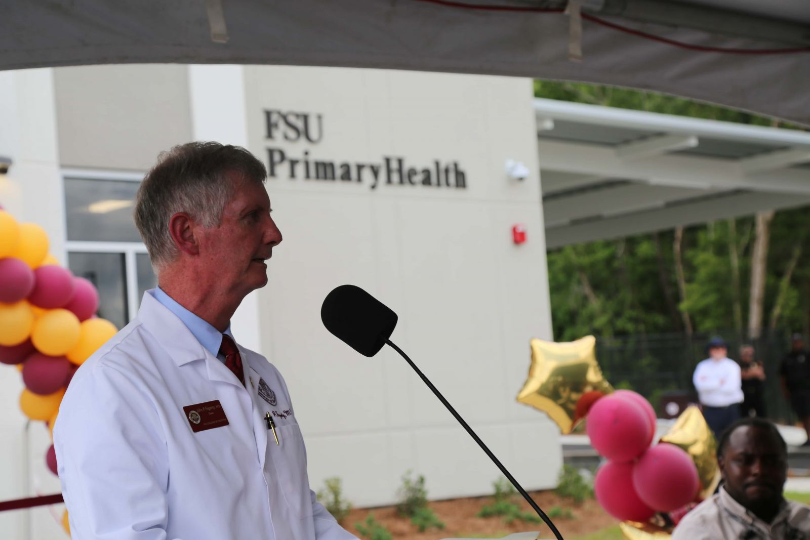 College of Medicine Dean John P. Fogarty delivers remarks ahead of the ribbon-cutting ceremony for FSU PrimaryHealth.