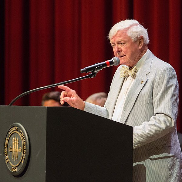 James Apthorp remembers his friend Sandy D'Alemberte during the Celebration of Life service Wednesday, June 5, 2019. (FSU Photography Services)
