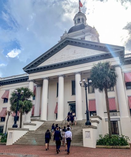 Students head into Florida's Historic Capitol as part of their tour of the Florida Capitol Complex.