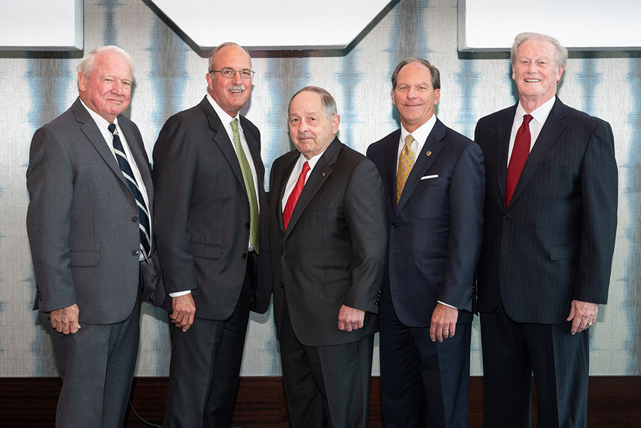 Billy Boles (North Carolina State ’61); Mike Watford, (Florida ’75); Gary Dudley (Sam Houston State ’69); Thomas Bené (Kansas ’84); and John Thrasher (Florida State ’65) are recognized with Sigma Phi Epsilon fraternity’s highest professional honor.