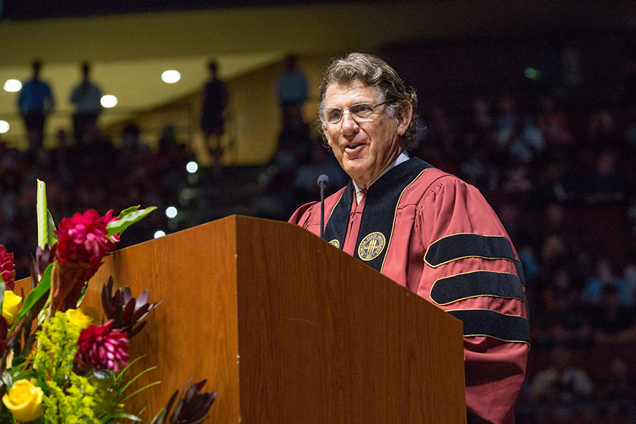 Retired Lt. Col. John Crowe speaks to graduates during FSU's summer commencement ceremony Saturday, Aug. 3, 2019. (FSU Photography Services)