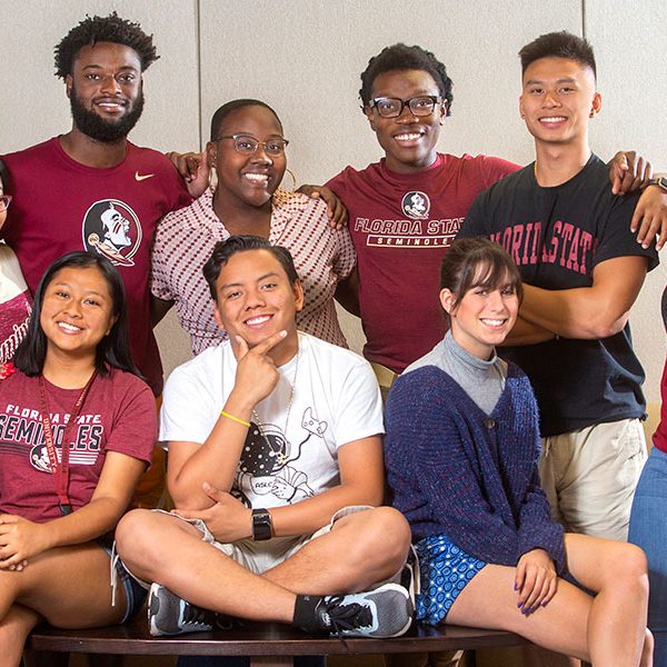 Back row, L-R: Jha'Lia Wray, Jasen Lewis, Geneve Pierre, Terrell Lamar, Daniel Le, Lauryn Latimer. Front row, L-R: Sheila Gomez, Charles Williams, Michaela Hejduk. (FSU Photography Services)