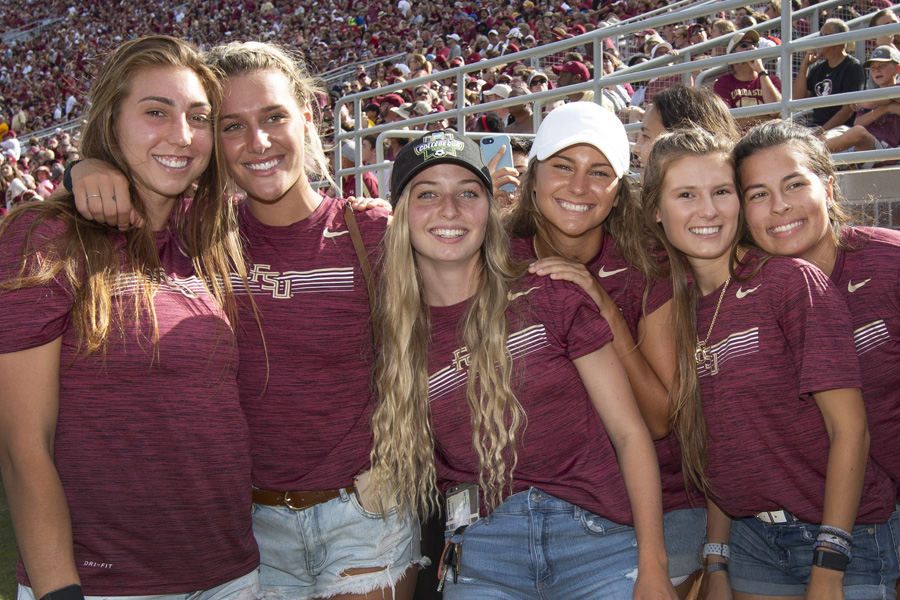 FSU's 2018 NCAA Women's Soccer National Champions were recognized during halftime of the FSU-Louisville football game Sept. 21, 2019. (FSU Photography Services)