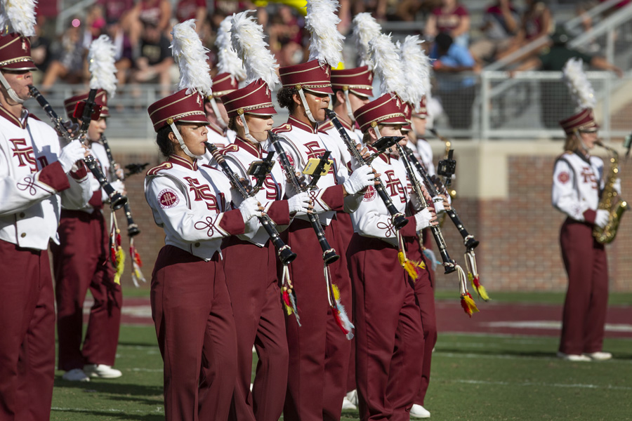 FSU Marching Chiefs during their halftime performance at the Louisville game Sept. 21, 2019. (FSU Photography Services)