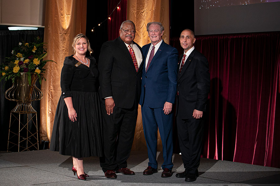 FSU Alumni Association President Julie Cheney, Melvin Stith, President John Thrasher and Alumni National Board of Directors Chair Sam Ambrose.