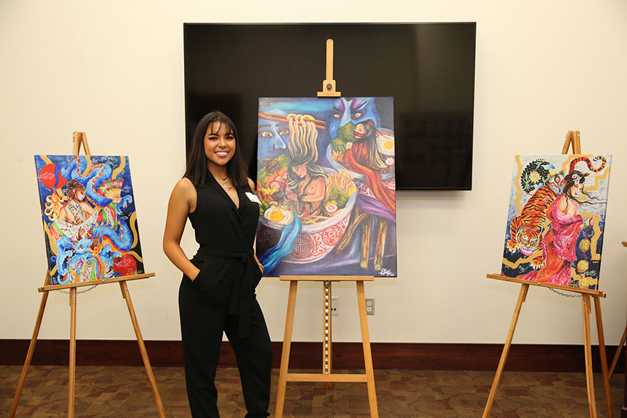 Artist Elisé Nguyen displays her work which deals with the conceptual themes of the traumatic impact of sexual trafficking and assault.