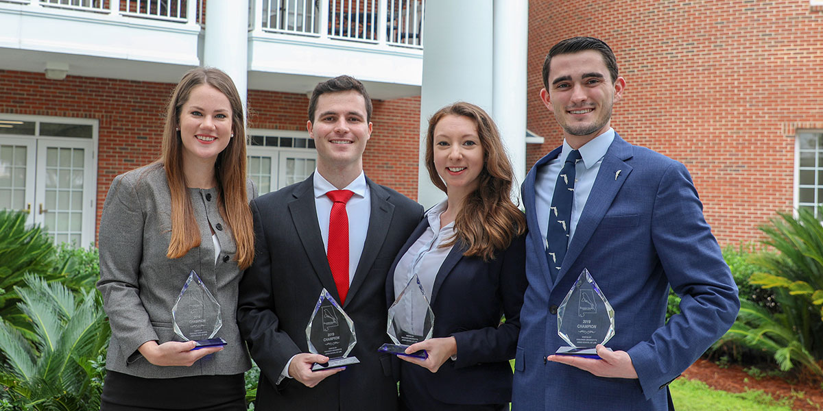 Law students Genevieve Lemley, Luke Waldron, Corie Posey and R. McLane Edwards won first place in the 2019 Mockingbird Challenge National Trial Competition.