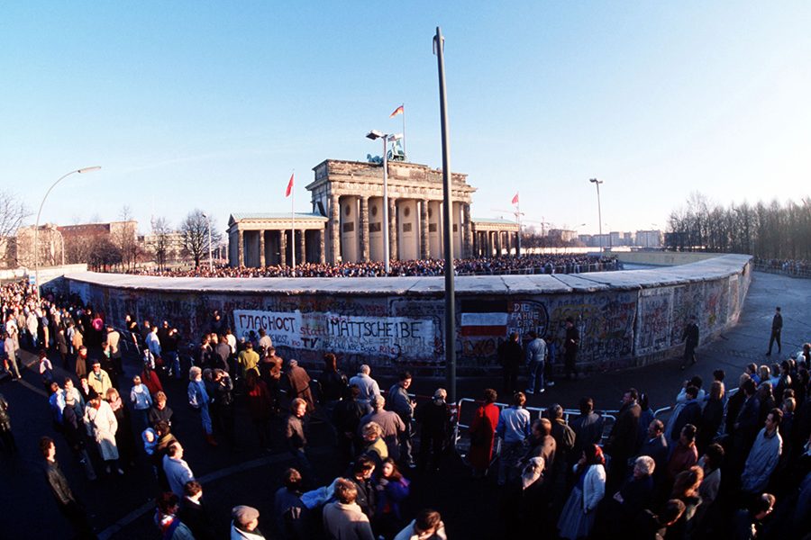 Crowds throng around the Brandenburg Gate following the structure's official opening on December 22.