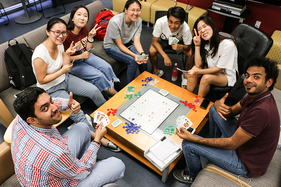 International students gather at the Center for Intensive English Studies, where they sharpen their English skills and learn about American culture.