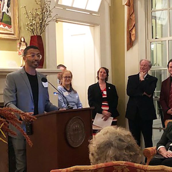 Omar Mohammad Al Busaidy is one of nine new Fulbright students on campus this fall. Al Busaidy, from the United Arab Emirates, spoke during the Fulbright reception at the President’s House.