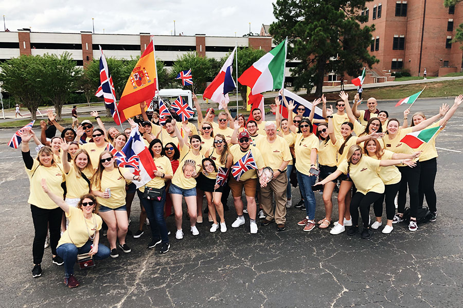 Alumni of FSU International Programs get ready to march in the annual Homecoming Parade.