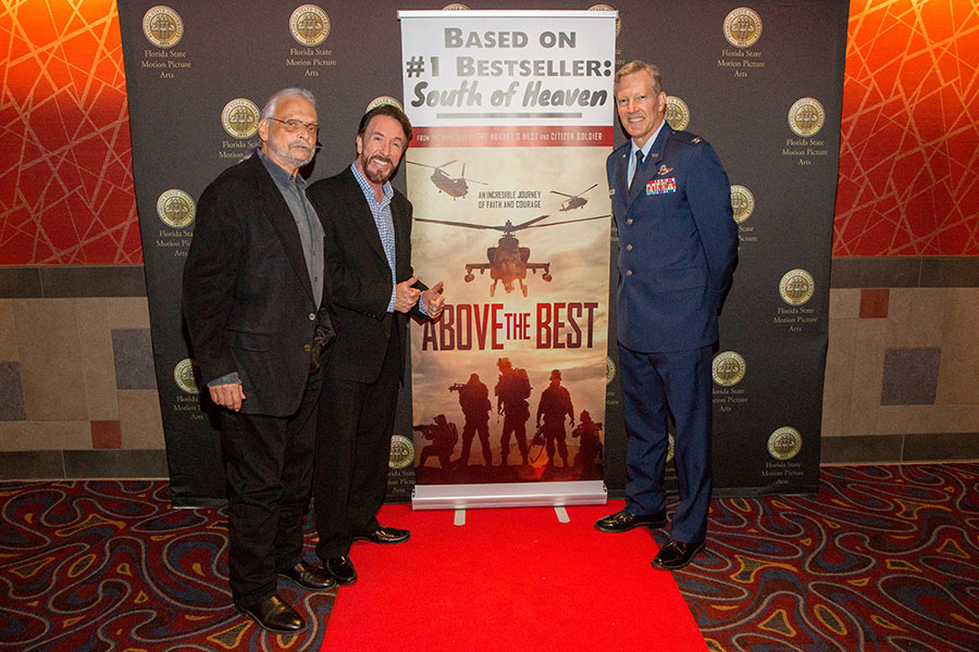 FSU and Tallahassee rolled out the red carpet for "Above the Best." From left: Paul Cohen, director of FSU’s College of Motion Picture Arts Torchlight Cinematheque; David Salzberg, co-director of the film; and Billy Francis, director of the FSU Student Veterans Center. (FSU Photography Services)