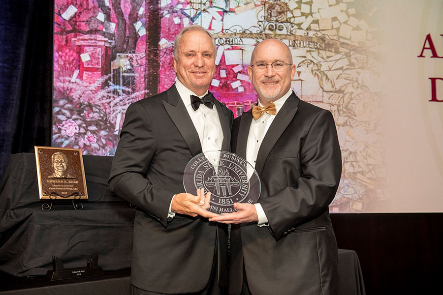 Michael Hartline, dean of the College of Business, and Ed Burr, president and CEO of GreenPointe Holdings, LLC and chair of the FSU Board of Trustees, who was inducted into the FSU College of Business’ Alumni Hall of Fame on Thursday evening.