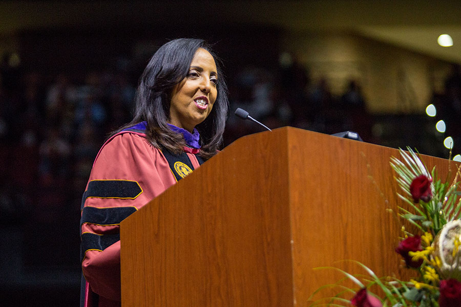 Judge Nina Ashenafi, the first Ethiopian-born person to serve as a judge in the United States and a graduate of the FSU Law School, delivered the keynote address during FSU’s commencement ceremony Saturday, Dec. 14. (FSU Photography Services/Bill Lax)