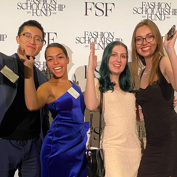 FSU’s Fashion Scholarship Fund winners at a celebratory gala in New York City. Pictured from the left: Alfred Yeh, Lily Fuller, Nadia Love and Zuzanna Szulc.