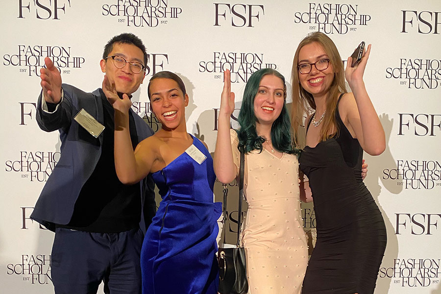 FSU’s Fashion Scholarship Fund winners at a celebratory gala in New York City. Pictured from the left: Alfred Yeh, Lily Fuller, Nadia Love and Zuzanna Szulc.