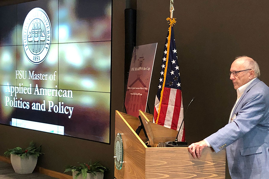 Professor Bob Crew speaks during the MAAPP @ the Cap luncheon on Jan. 23, 2020.