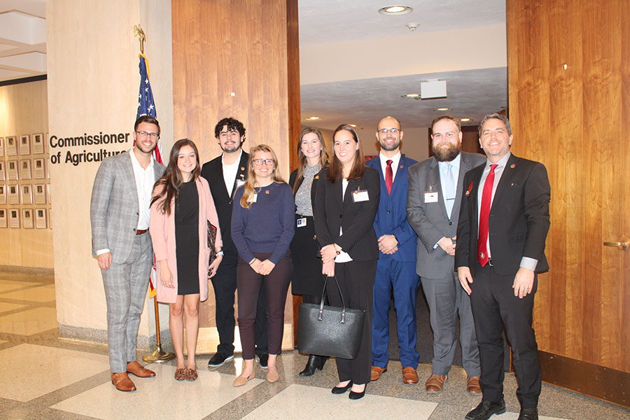 Current MAAPP students and instructor Bradley Kile (far right) visiting the office of alumnus Max Flugrath (far left), press secretary for Florida Commissioner of Agriculture Nikki Fried.