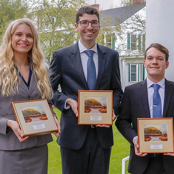Winning team members from the 2020 Jeffrey G. Miller National Environmental Law Moot Court Competition are FSU third-year law students Ashley Englund, Alexander Purpuro and Steven Kahn.