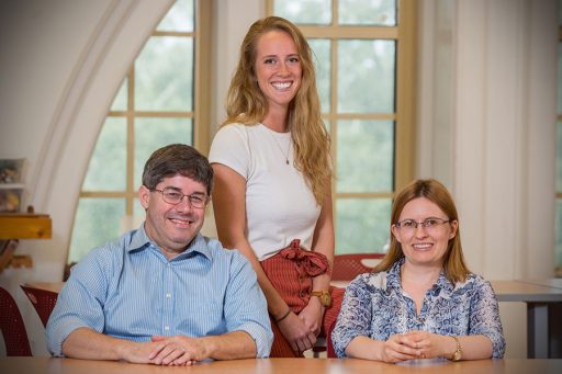 Florida State University researchers Gregg Stanwood (L), Megan Beerse (M) and Theresa Van Lith (R) have developed an online intervention that combines mindfulness practices and art therapy to reduce stress and anxiety in college students. (FSU Photography Services/Bill Lax)