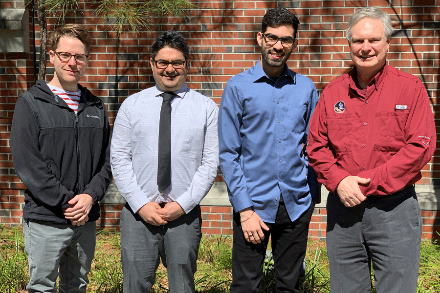 From left, College of Medicine graduate student Jamie Johnston, College of Medicine Associate Professor Jose Pinto, College of Medicine graduate student Maicon Landim-Vieira and Department of Biological Science Professor P. Bryant Chase. Courtesy of P. Bryant Chase.