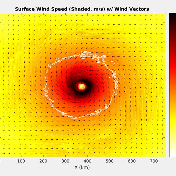 An image of the simulated wind field around a modeled hurricane. (Courtesy of Jacob Carstens)