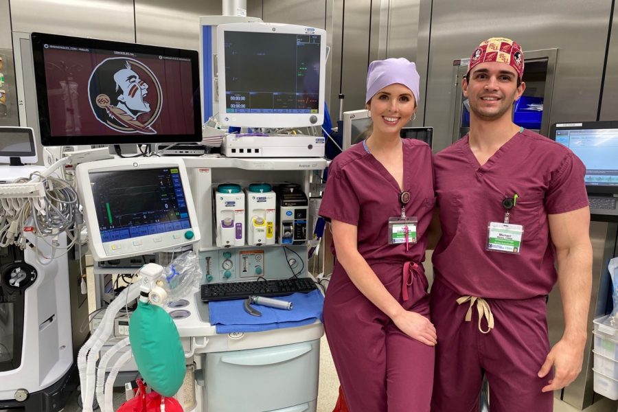 Certified Registered Nurse Anesthetists, Taylor Englade and fiancé Michael Abreu earned their degrees at FSUPC in 2018.