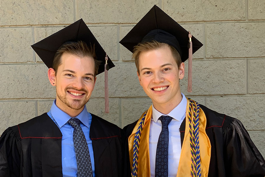 Alejandro and Carlos Falsiroli watched the virtual commencement from the comfort of the couch. (Photo credit: Carlos Falsiroli)