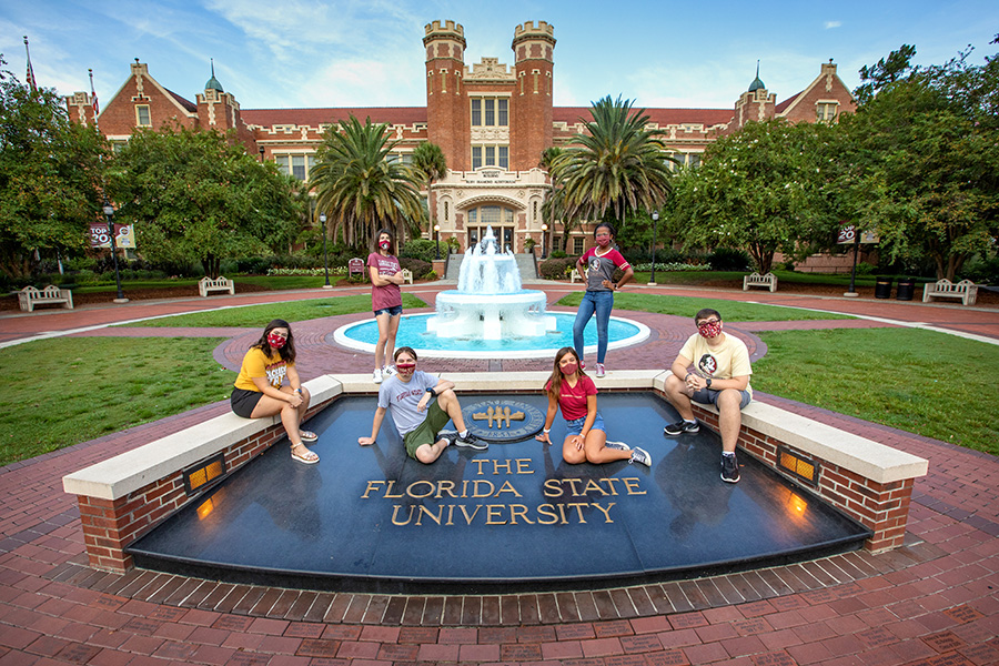 FSU's new freshman class is one of the brightest in university history. From left to right: Annie Blanchard, Liz Orraca, Robert Szot, Caroline Hamon, Jordyn Dees, Gabe Pfeuffer-Ferguson. (FSU Photography Services)