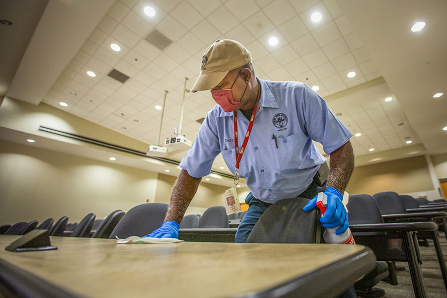 Since the beginning of the coronavirus pandemic, FSU Facilities has implemented enhanced cleaning and disinfecting procedures in classrooms, common areas, offices and other sites of services. (FSU Photography Services)