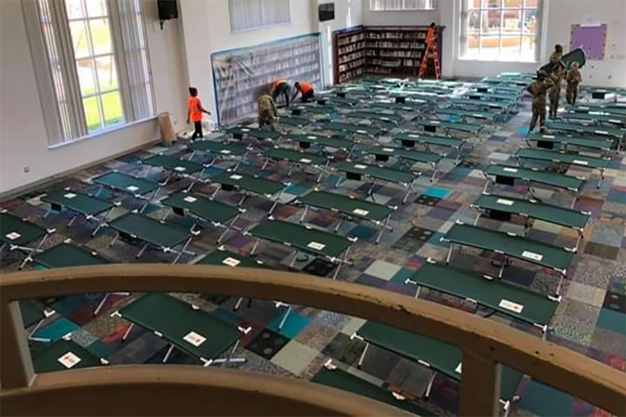 A library in Bay County is transformed into a hurricane shelter. (State Library of Florida)