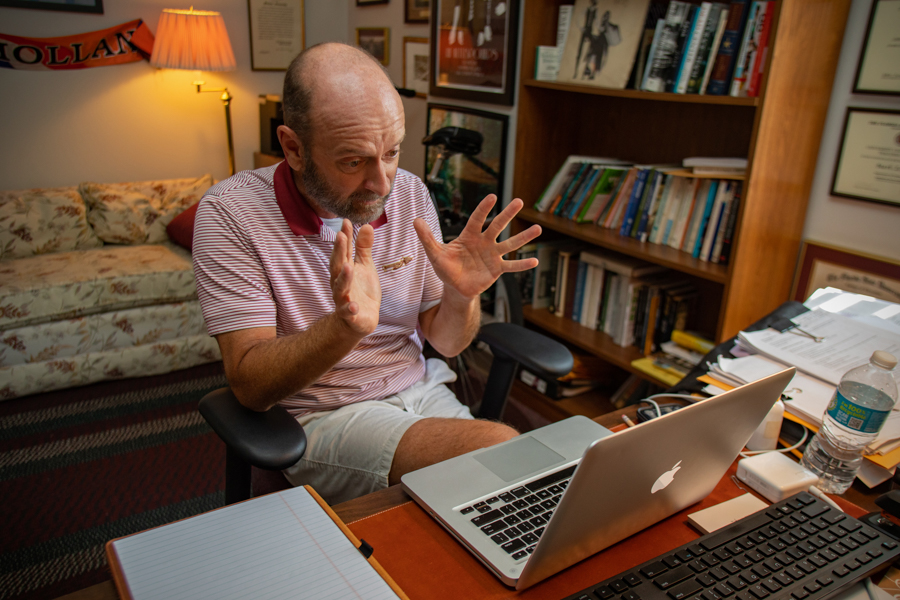 Teaching professor Mark Zeigler talks to his students during a remote class in the Fall 2020 semester. (FSU Photography Services)