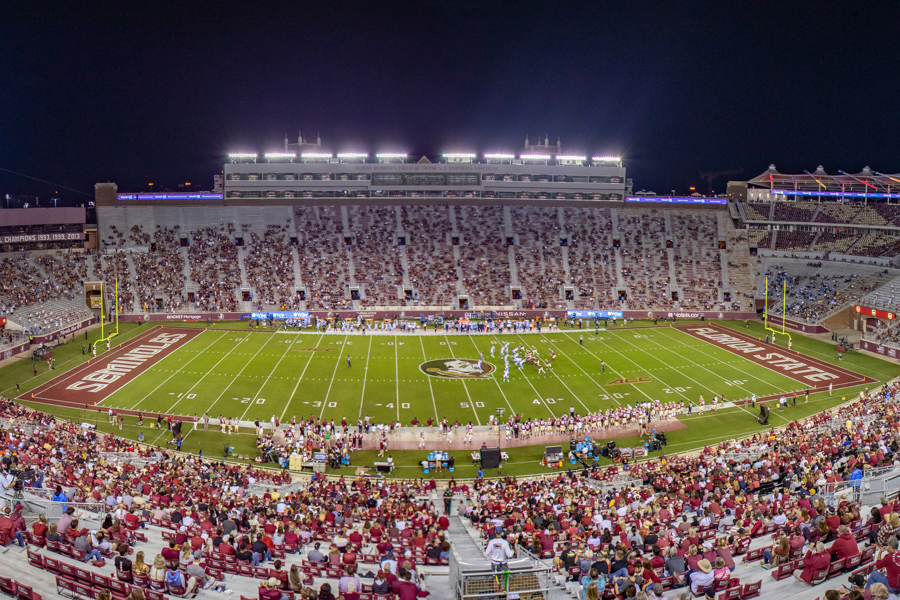 The FSU Seminoles play the UNC Tar Heels in football where fans are socially distanced at Doak Campbell Stadium Oct. 17, 2020. (FSU Photography Services)