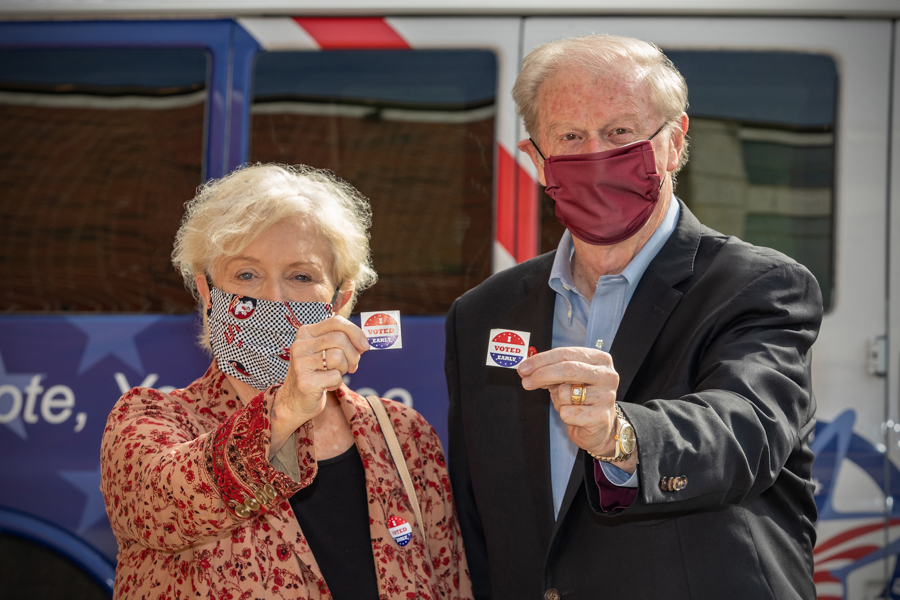 President John and Jean Thrasher go to the polls during early voting at the Tucker Center Oct. 28, 2020. (FSU Photography Services)