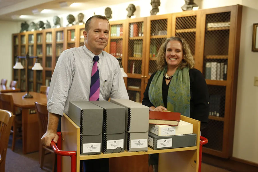 (L to R) Davis Houck, Fannie Lou Hamer Professor of Rhetorical Studies, and Katie McCormick, associate dean for Special Collection and Archives. (FSU Libraries)