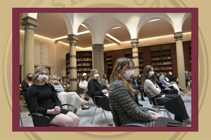 Students, staff and government officials gathered inside the library at FSU's study center in Florence, Italy to commemorate the current group of FSU students taking part in study abroad programs there.
