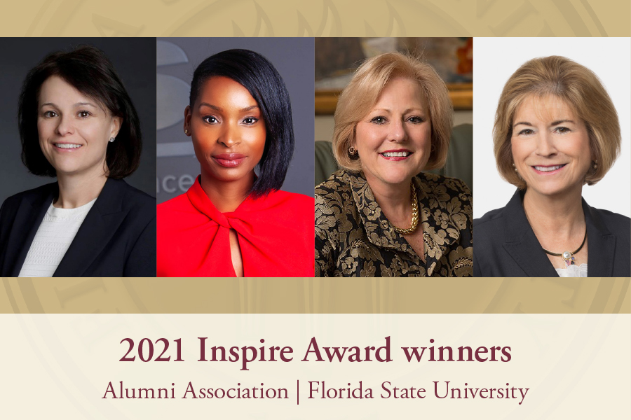 2021 Inspire Award recipients (L to R) Marion Hargett, J’Tia Hart, Nan Casper Hillis and Cecelia Bonifay