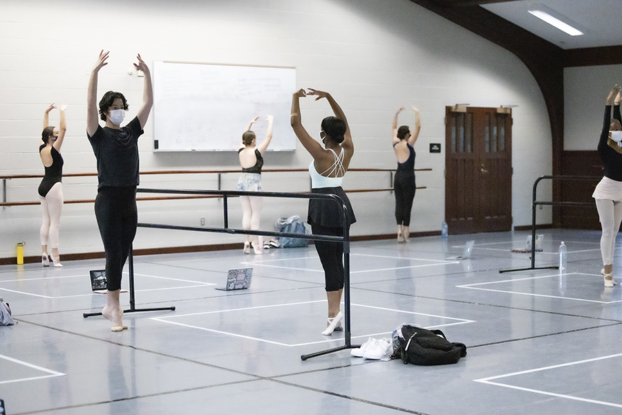 First year dance majors take an in-studio Ballet class.