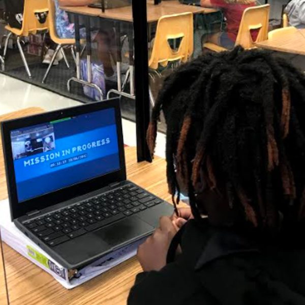 A student participates in a virtual Europa Encounter mission. (Courtesy of the Challenger Learning Center of Tallahassee)