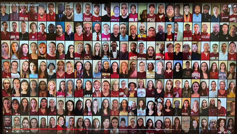 Virtual choir performance of “Hymn to the Garnet and Gold,” an effort that involved nearly 200 FSU students, alumni, and faculty.