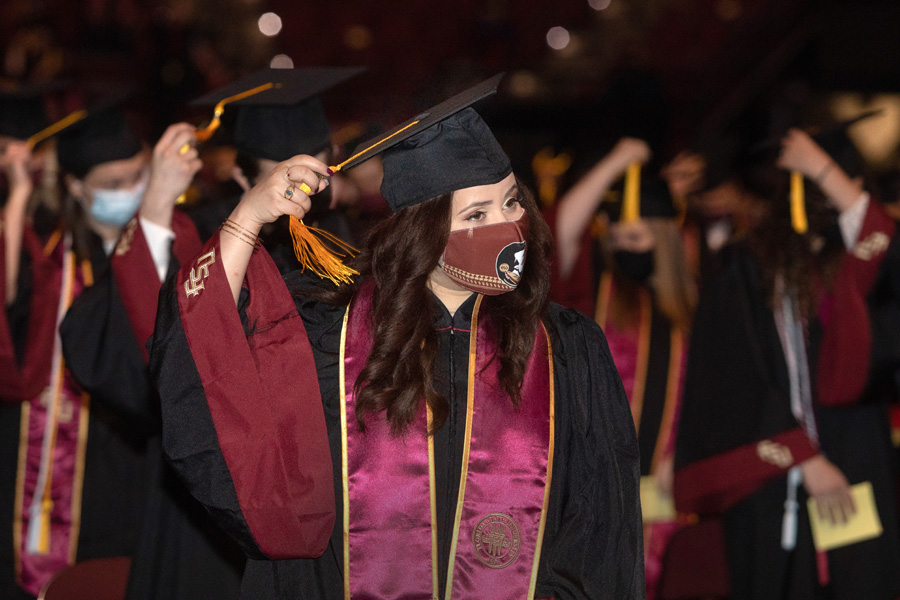Graduates turn their tassels during FSU Spring Commencement Friday, April 23, 2021. (FSU Photography Services)