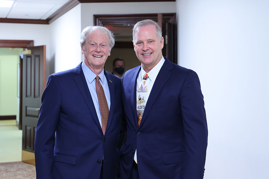 President John Thrasher and Senate President Wilton Simpson before a session of the Florida Senate April 27, 2021. (Photo courtesy Florida Senate)