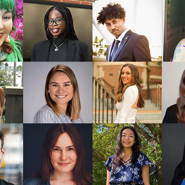 The 2021 Humanitarian of the Year Award nominees. Top row, left to right: Taylor Biro, Jordan Fleurigene, Jordan Chung and Audrey Guoan. Middle row, left to right: Sofia Higgins, Jaya Smith, Marjorie “Maggie” Fitzsimmons and Kayla Pfeffer. Bottom row, left to right: Charles Brenner, Elizabeth “Beth” Slade, Micah Castillo and Alana Rigby. (The Center for Leadership & Social Change)