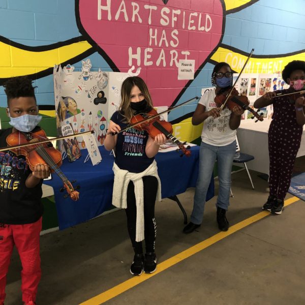 Hartsfield Elementary violin students inspired by Black Violin’s virtual concert performed a surprise show for classmates. Hartsfield is one of the 22 Title I schools that participated in the Opening Nights in Class free program to inspire students and help build their self-confidence.
