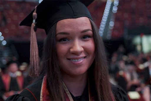 Andrea Duca'20 was thrilled to celebrate getting her degree during a special commencement ceremony honoring 2020 graduates Saturday, May 22, 2021, at the Donald L. Tucker Civic Center. (FSU Photography Services)