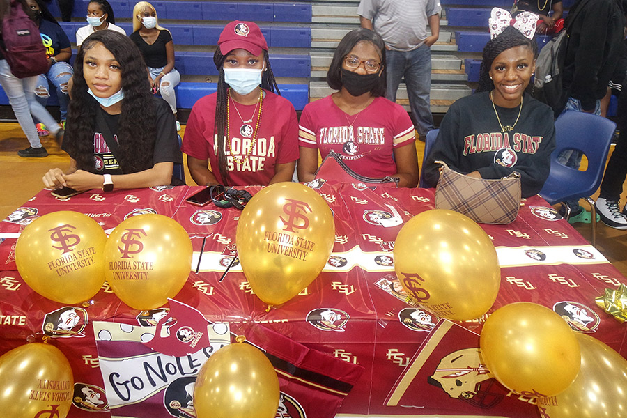 FSU Gadsden County Upward Bound 12th-graders Lakenya Brown, Danielle Baker, Tee’Anna Weston and Ja’Mia Brown will begin the Florida State University CARE program in June. (FSU Upward Bound Program)