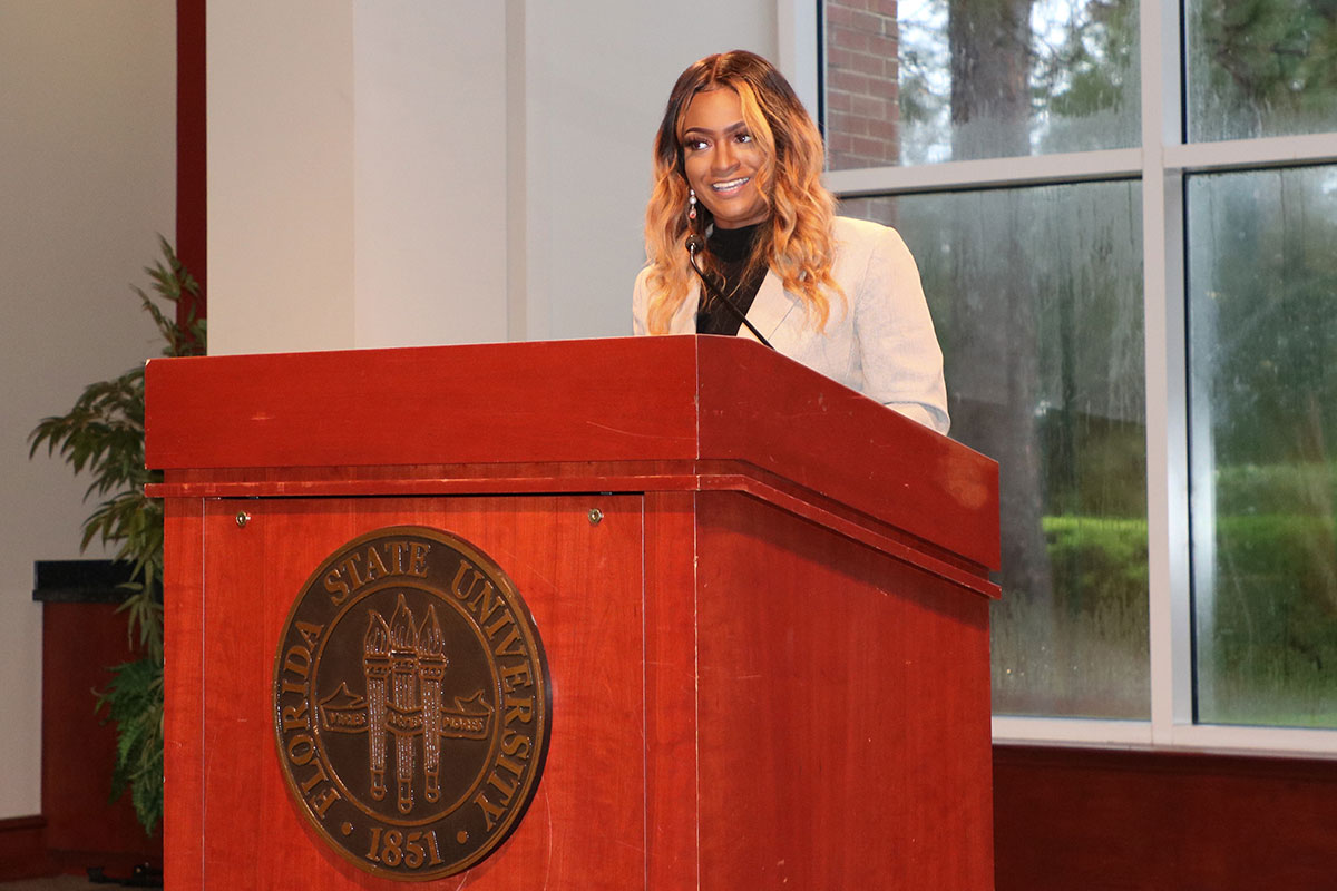 FSU Student Body President Nastassia Janvier speaks at the State of the Student Body